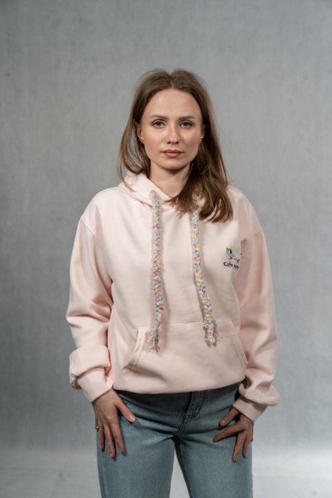 Bluza damska z kapturem Cute Puppy - Pudrowy Róż