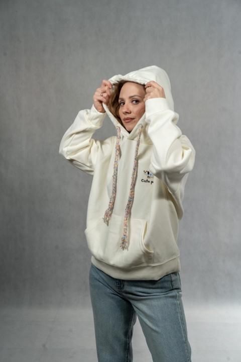 Bluza damska z kapturem Cute Puppy - Śmietankowa