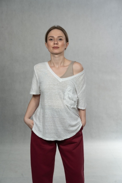 Bluzka lniana oversize WIYA – Biała
