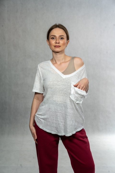 Bluzka lniana oversize WIYA – Biała