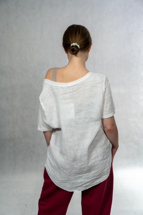Bluzka lniana oversize WIYA – Biała