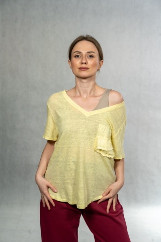 Bluzka lniana oversize WIYA – Żólta