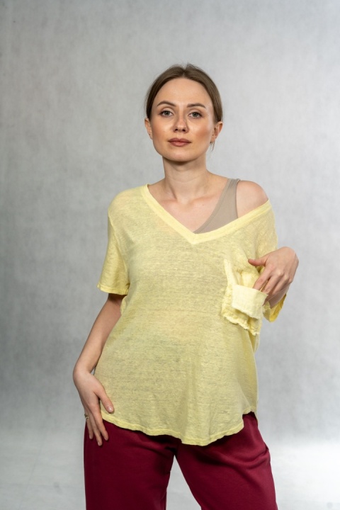 Bluzka lniana oversize WIYA – Żólta