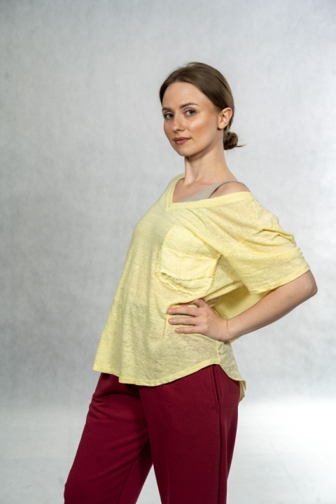 Bluzka lniana oversize WIYA – Żólta