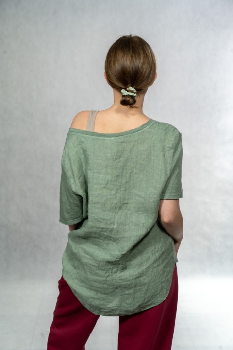 Bluzka lniana oversize WIYA – Oliwkowa