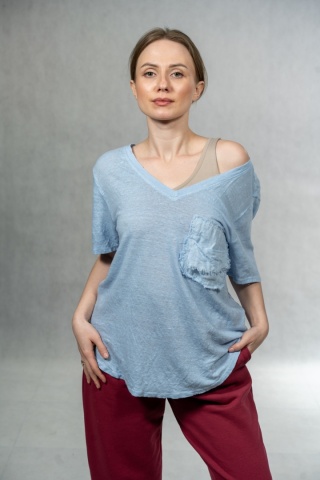 Bluzka lniana oversize WIYA – Baby Blue