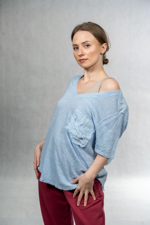 Bluzka lniana oversize WIYA – Baby Blue