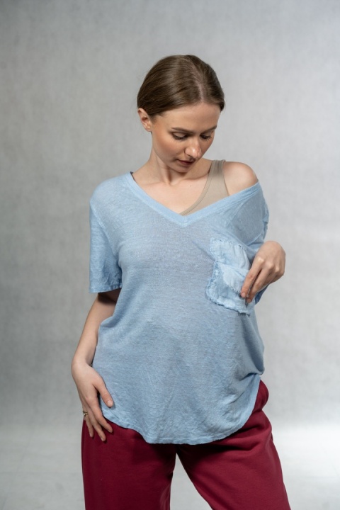 Bluzka lniana oversize WIYA – Baby Blue