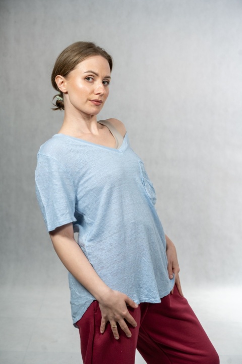 Bluzka lniana oversize WIYA – Baby Blue