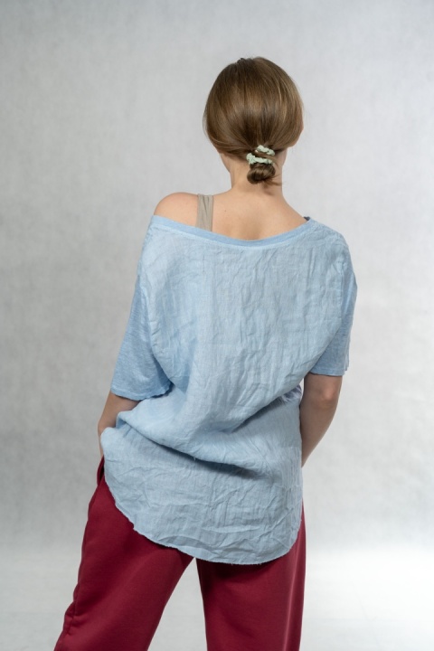 Bluzka lniana oversize WIYA – Baby Blue