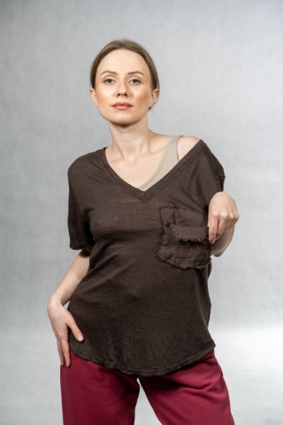 Bluzka lniana oversize WIYA – Czekoladowa