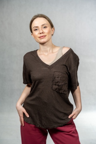 Bluzka lniana oversize WIYA – Czekoladowa