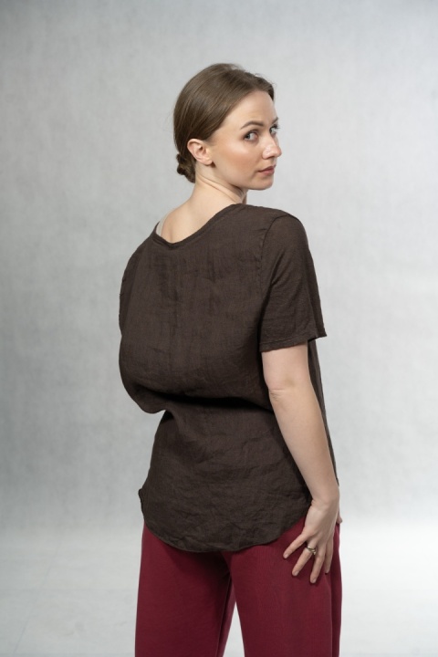 Bluzka lniana oversize WIYA – Czekoladowa