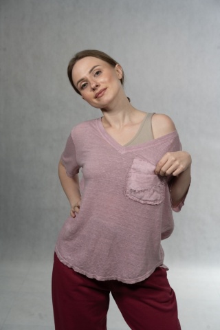 Bluzka lniana oversize WIYA – Pudrowy Róż