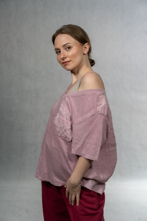 Bluzka lniana oversize WIYA – Pudrowy Róż