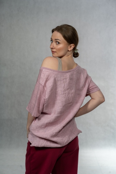 Bluzka lniana oversize WIYA – Pudrowy Róż