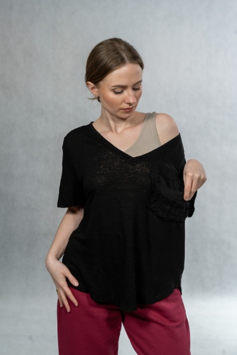 Bluzka lniana oversize WIYA – Czarna