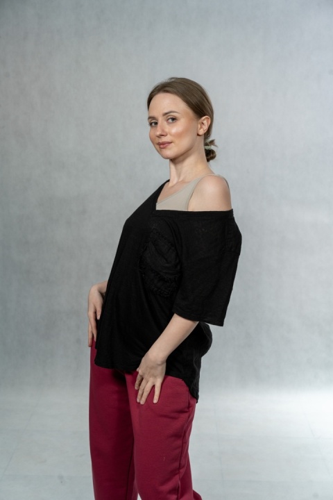Bluzka lniana oversize WIYA – Czarna