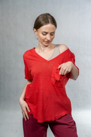 Bluzka lniana oversize WIYA – Czerwona