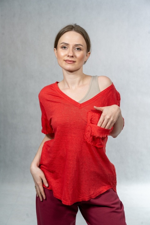 Bluzka lniana oversize WIYA – Czerwona