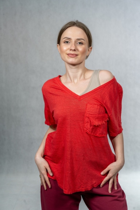Bluzka lniana oversize WIYA – Czerwona