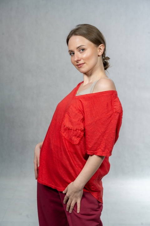 Bluzka lniana oversize WIYA – Czerwona