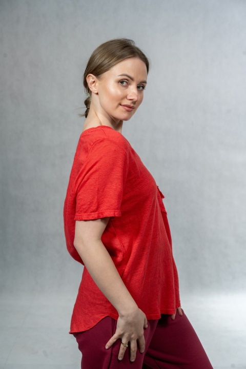 Bluzka lniana oversize WIYA – Czerwona