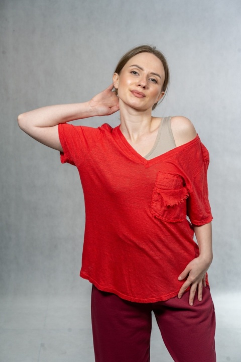 Bluzka lniana oversize WIYA – Czerwona