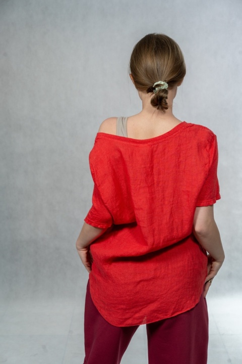 Bluzka lniana oversize WIYA – Czerwona
