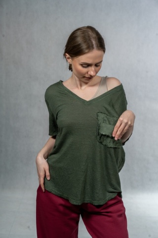 Bluzka lniana oversize WIYA – Butelkowa zieleń