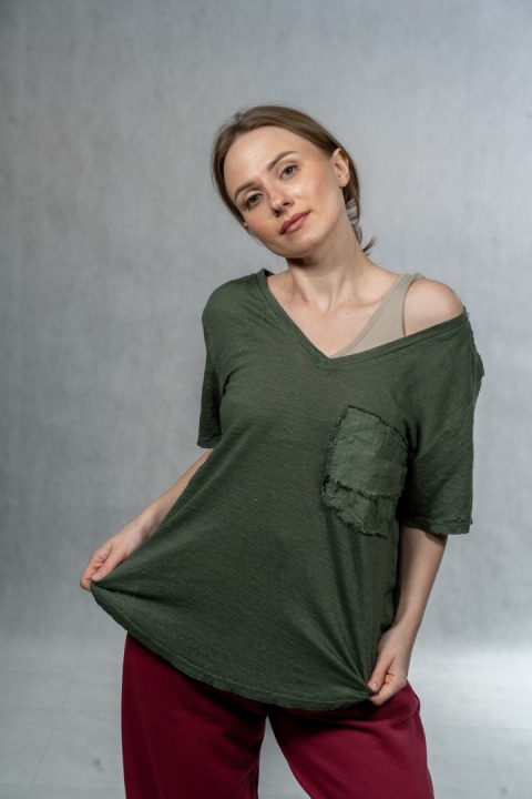 Bluzka lniana oversize WIYA – Butelkowa zieleń
