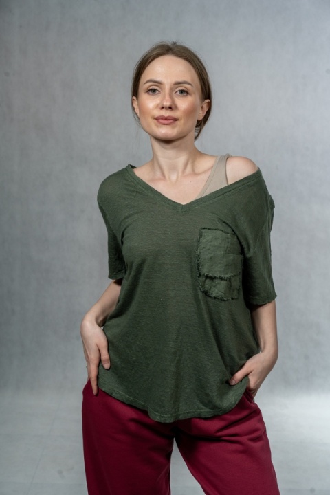 Bluzka lniana oversize WIYA – Butelkowa zieleń