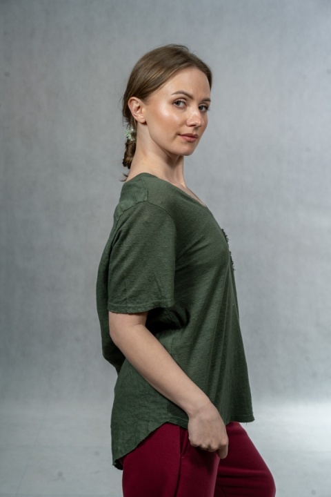 Bluzka lniana oversize WIYA – Butelkowa zieleń