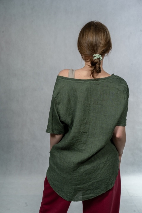 Bluzka lniana oversize WIYA – Butelkowa zieleń