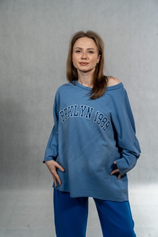 Bluzka oversize „BRKLYN 1989” MUJEA - Dusty Blue