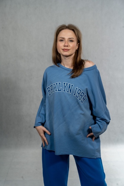 Bluzka oversize „BRKLYN 1989” MUJEA - Dusty Blue