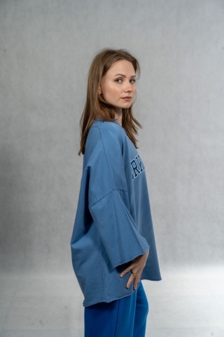 Bluzka oversize „BRKLYN 1989” MUJEA - Dusty Blue