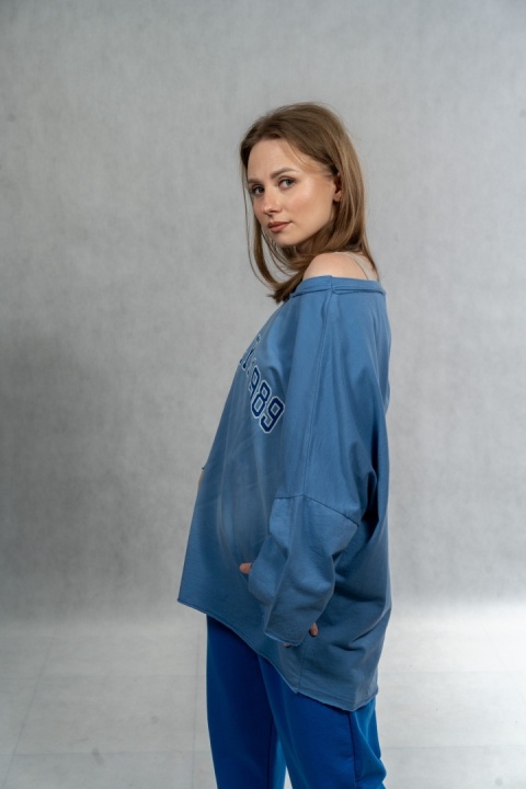 Bluzka oversize „BRKLYN 1989” MUJEA - Dusty Blue