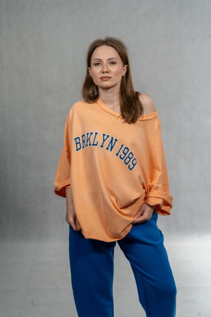 Bluzka oversize „BRKLYN 1989” MUJEA - Pomarańcz