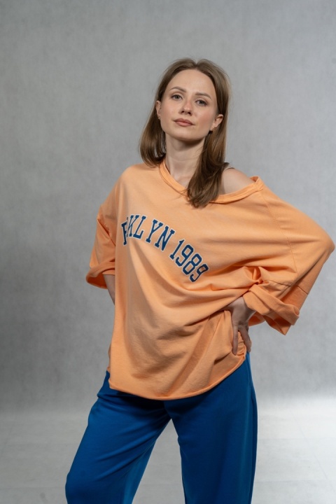 Bluzka oversize „BRKLYN 1989” MUJEA - Pomarańcz
