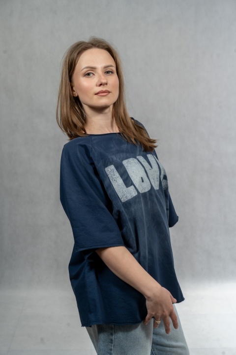 Bluzka oversize „LOVE" - granatowa