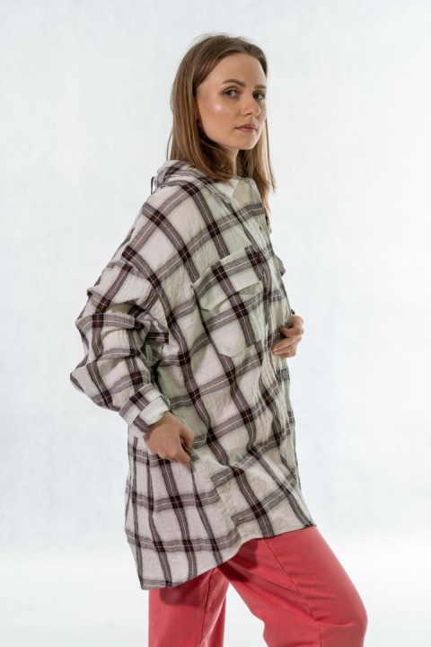 Koszula Oversize w Kratę - 100% Bawełna (kromowo-brązowa)