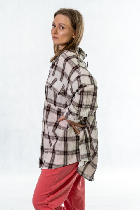 Koszula Oversize w Kratę - 100% Bawełna (kromowo-brązowa)