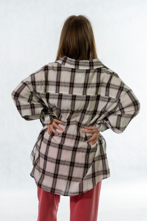 Koszula Oversize w Kratę - 100% Bawełna (kromowo-brązowa)