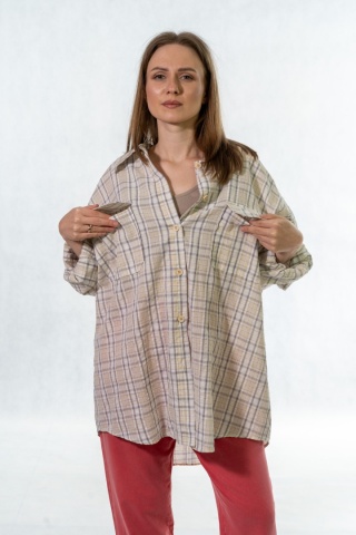 Koszula oversize w kratę – Beżowa