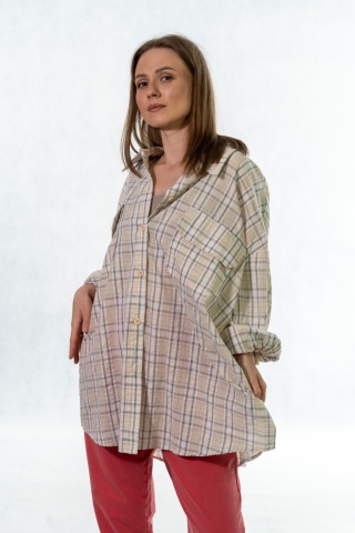 Koszula oversize w kratę – Beżowa