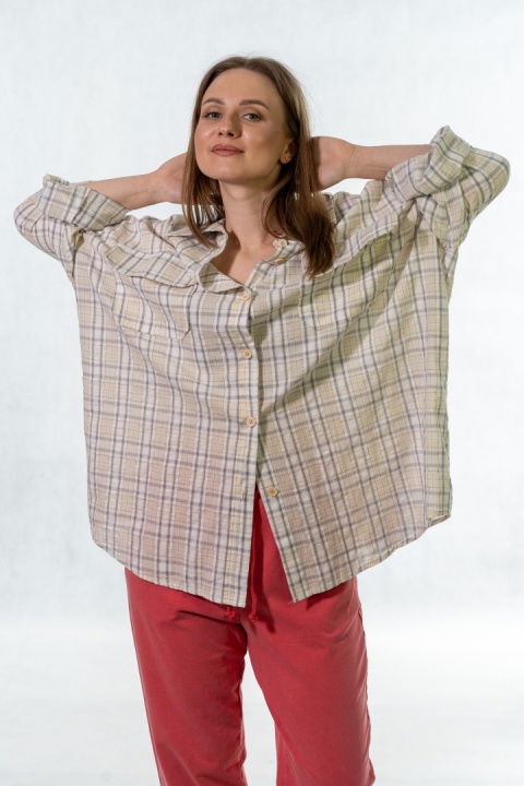 Koszula oversize w kratę – Beżowa
