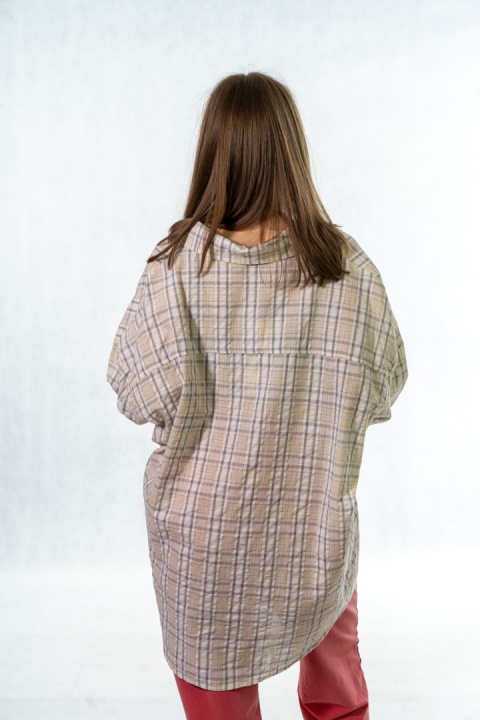 Koszula oversize w kratę – Beżowa