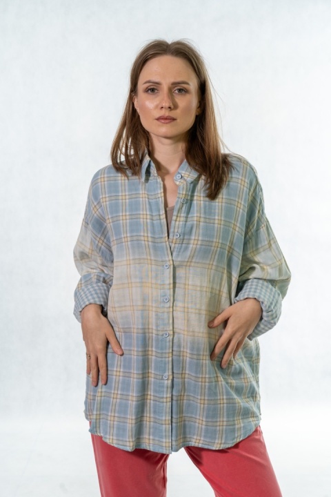 Koszula w kratę - oversize | pastelowy błękit