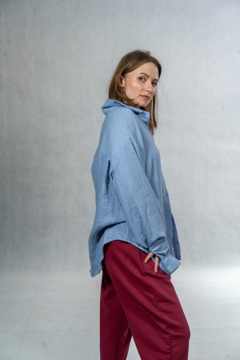 Koszula damska oversize JOY - błękitna, 100% bawełna casual